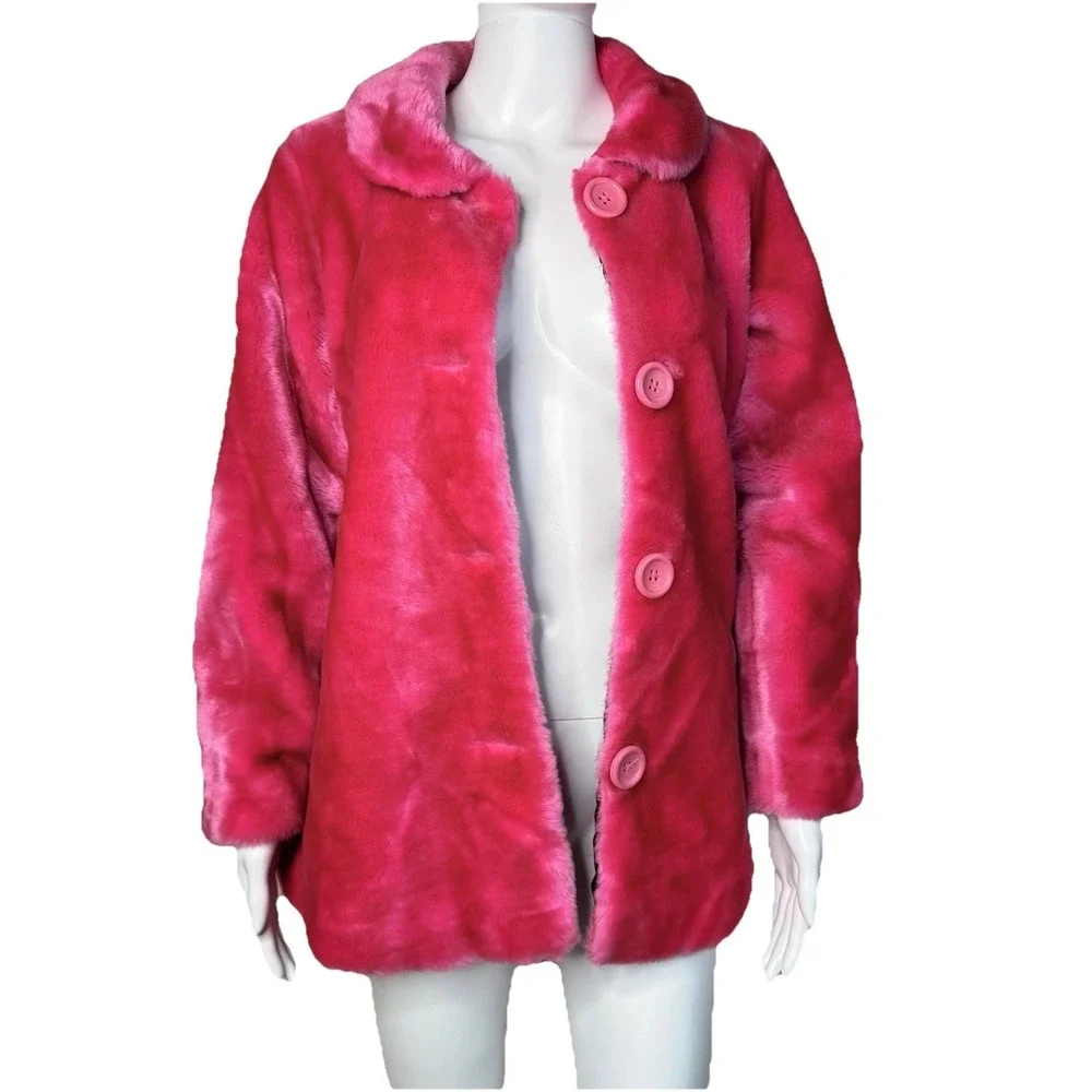 Hot Pink Faux Fur Coat Girls‎  lining Size XL/(16) Super Soft 75% ACRYLIC.